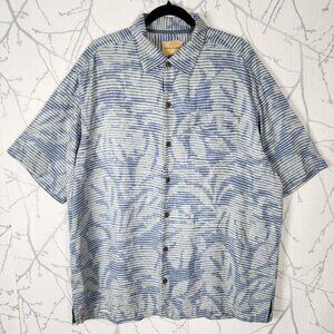 Tommy Bahama Blue Artsy Leaves Printed 100% Silk Camp Shirt
